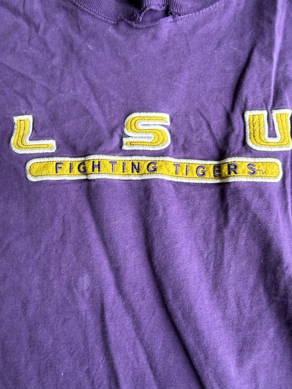 LSU Fighting Tigers Embroidered Heavyweight Football T-Shirt Large Vintage Cool
